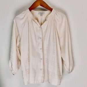 Women’s Size L Cream Cinched Neck Windowpane Top